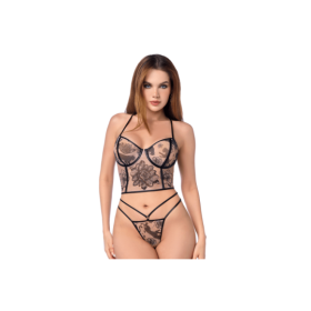 Ensemble 2 pièces bustier à armatures en résille transparente et string 